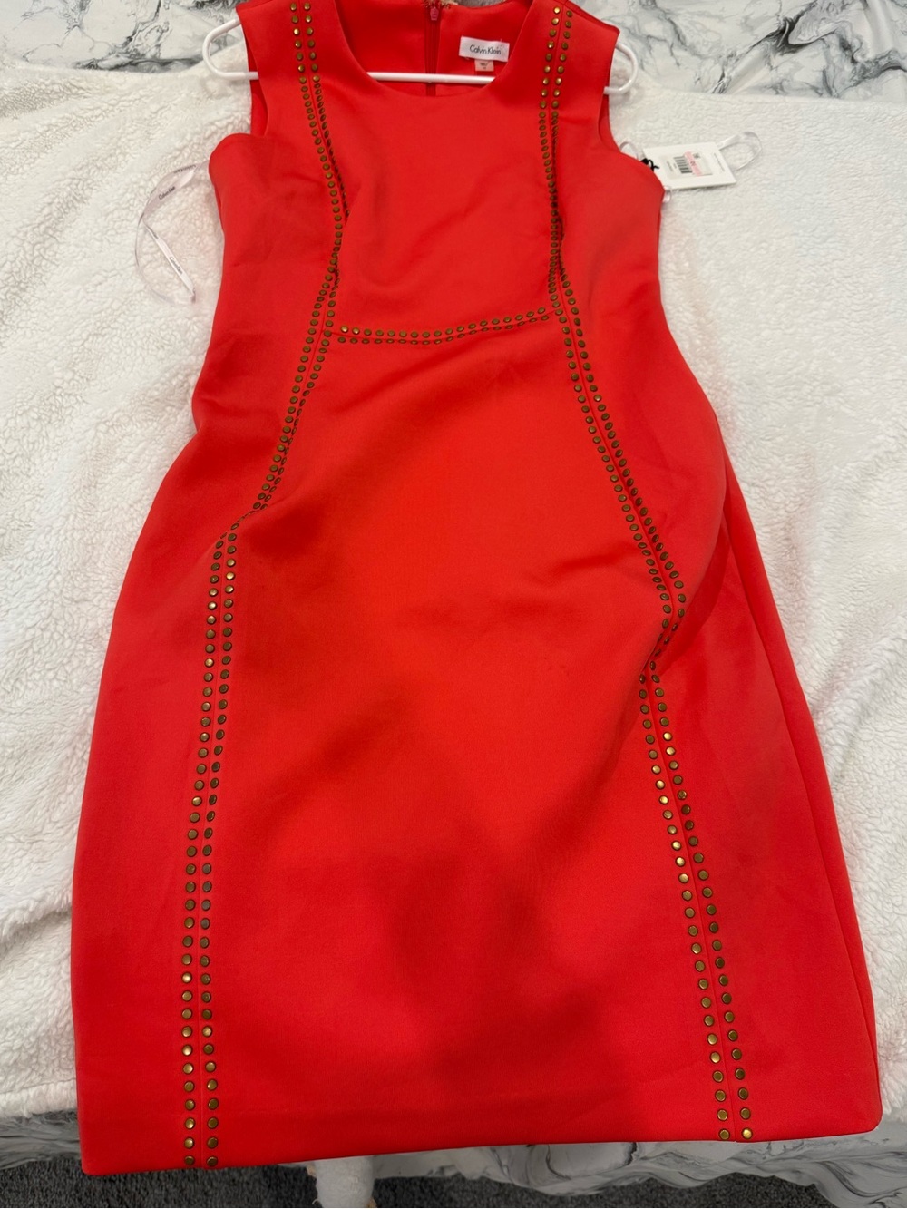Calvin Klein Red Stud-Trim Sheath Dress